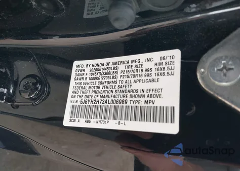 2010 Honda Element Ex z USA, uszkodzony, nr VIN 5J6YH2H73AL006989